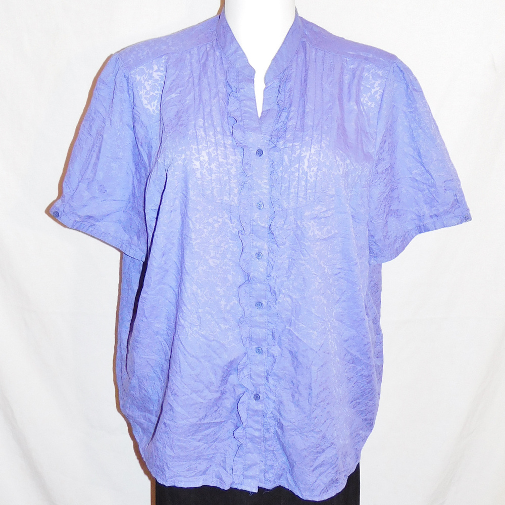 2X Liz & Me Purple Pintuck Ruffle Buttoned Top EUC
